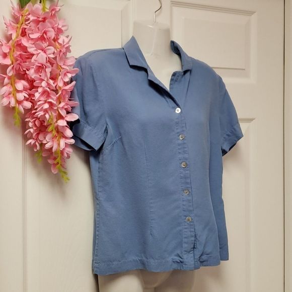 100% SILK Tristan & Iseut Silk Blue Blouse Shirt - Picture 4 of 9
